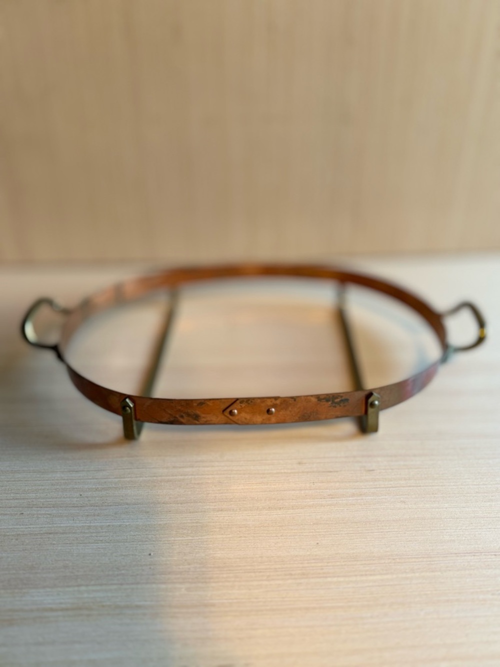 Swedish Vintage Copper and Brass Oval Serving Tray with Handles Nilsjohan